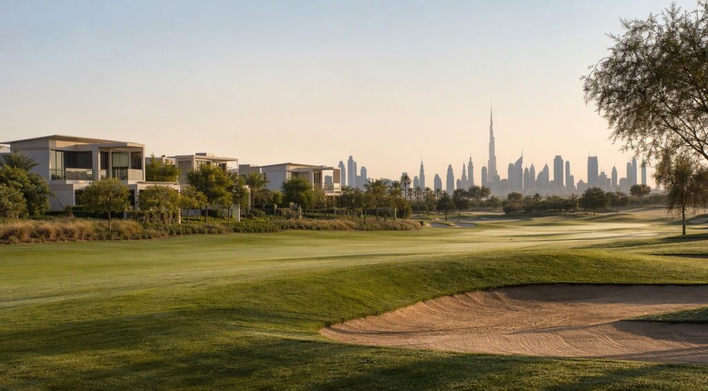 Dubai Hills Estate golf course villas morning