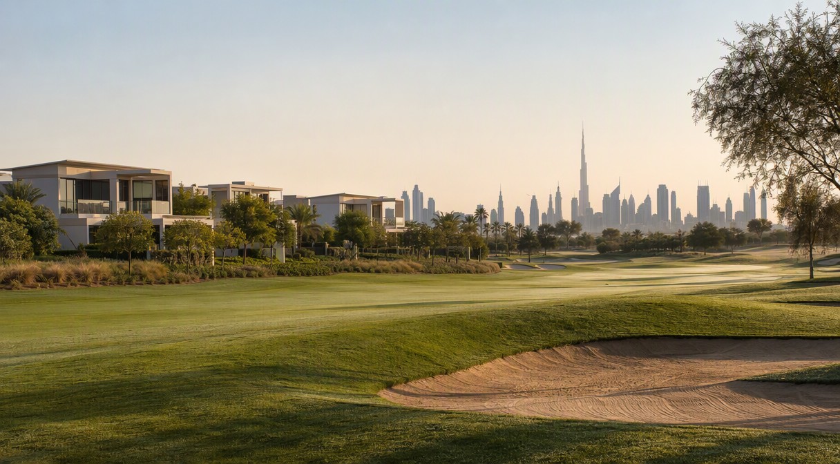 Dubai Hills Estate golf course villas morning
