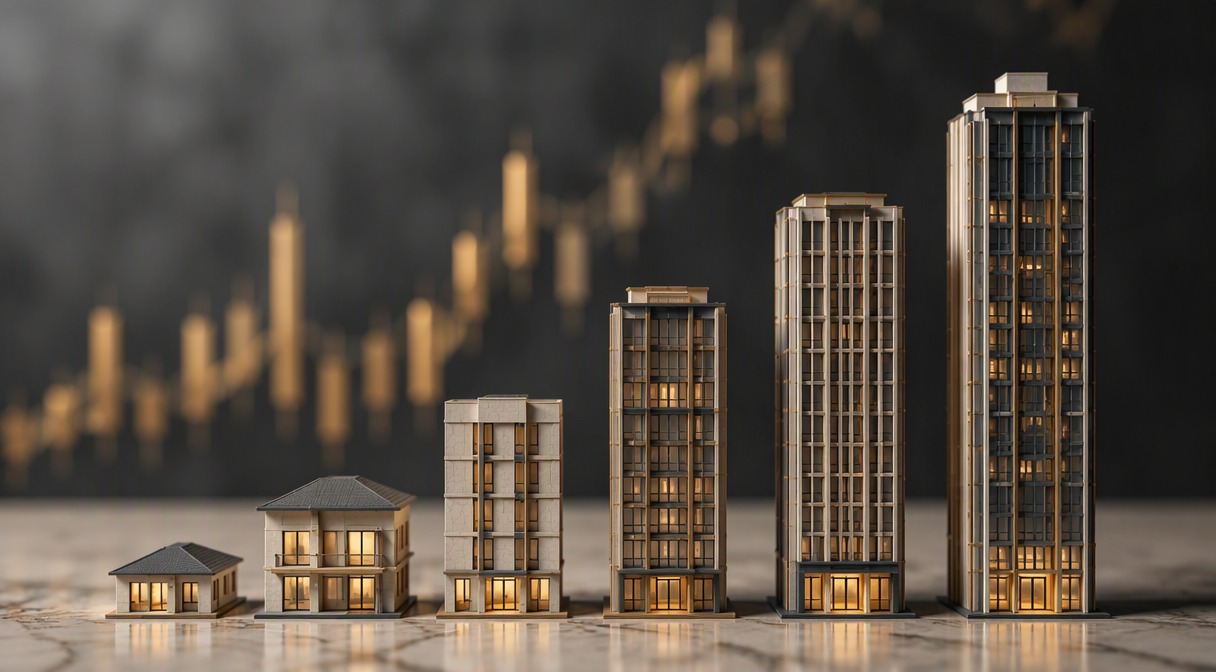 Rising model buildings editorial finance concept